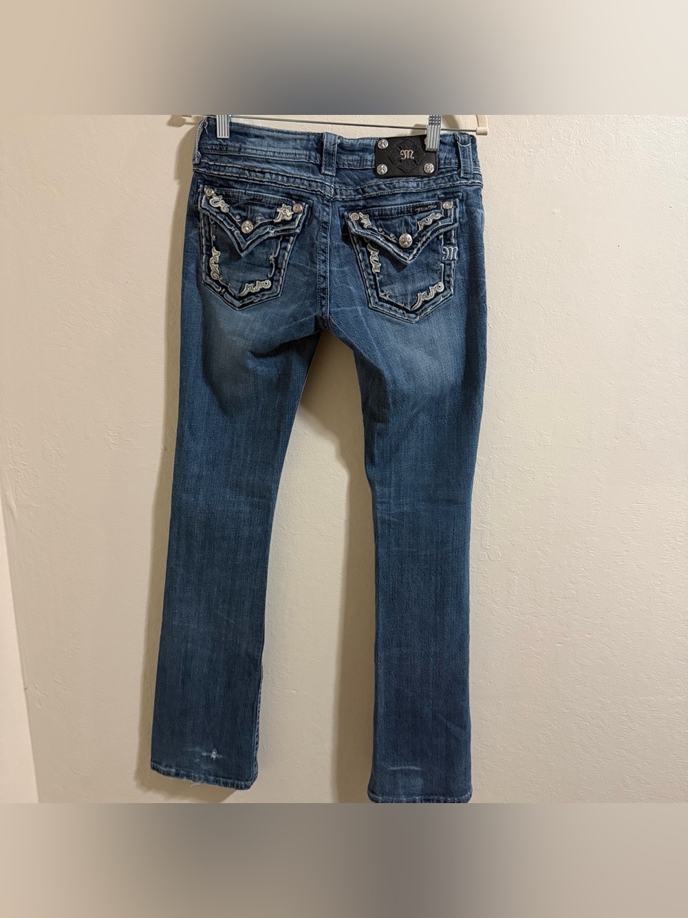 Miss Me Low-Rise Embellished Bootcut Jeans 28 Y2K aesthetic rhinestone details